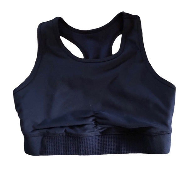 Splendid Studio Navy Ruched Racerback Sports Bra Sz. S Cut Out Back Yoga Sport - Picture 1 of 6